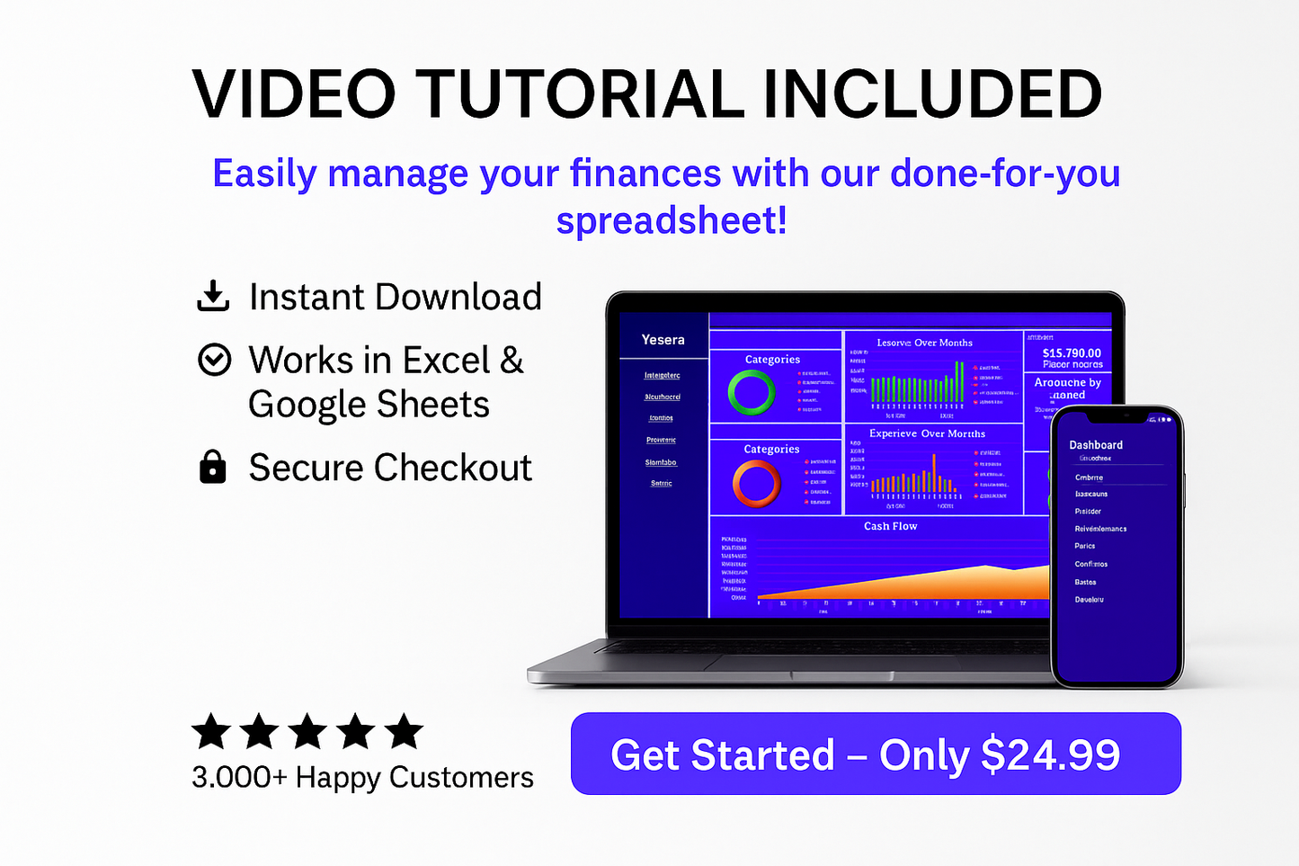 Yesera Bookkeeping Spreadsheet – Simple Excel & Google Sheets Accounting for Small Businesses